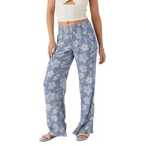 O’Neil Women’s Flowy Wide Leg Pull On Floral Blue Pants Beach Lounge Surf Large
